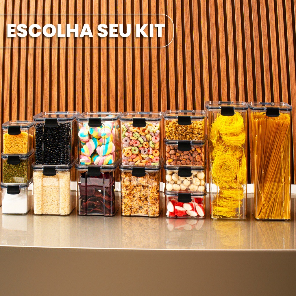 Kit Potes Herméticos Organizador de Mantimentos Transparente Com Trava BPA Free