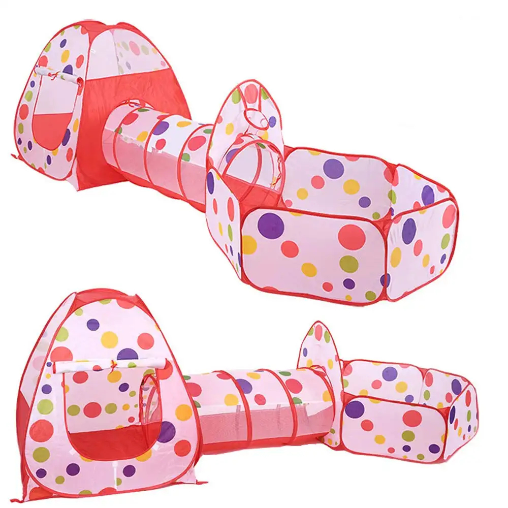 Barraca Infantil Vermelha com Túnel Interativo  Proteção Anti-Mosquito Tenda de Poliéster 130cm  Cer