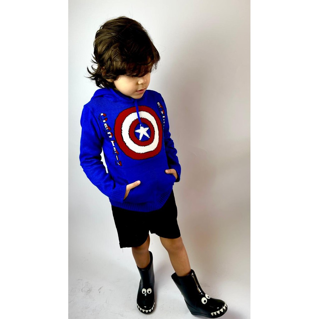Blusa Capitão América Tricot Infantil Capuz Ajustavel Menino Moleton