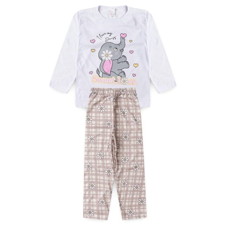 Pijama Infantil Feminino Inverno Elefante BRILHA N