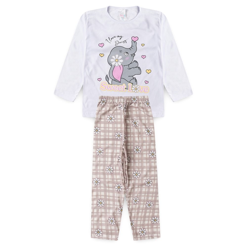 Pijama Infantil Feminino Inverno Elefante BRILHA NO ESCURO