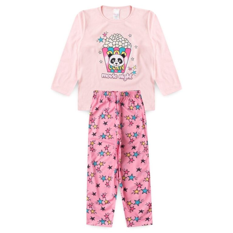 Pijama Infantil Feminino Inverno Pipoca Estrela BR