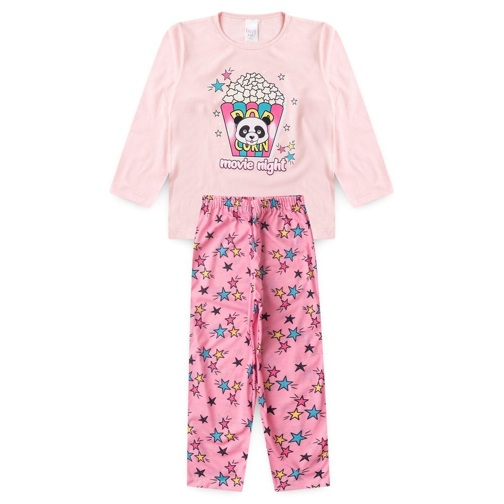 Pijama Infantil Feminino Inverno Pipoca Estrela BRILHA NO ESCURO