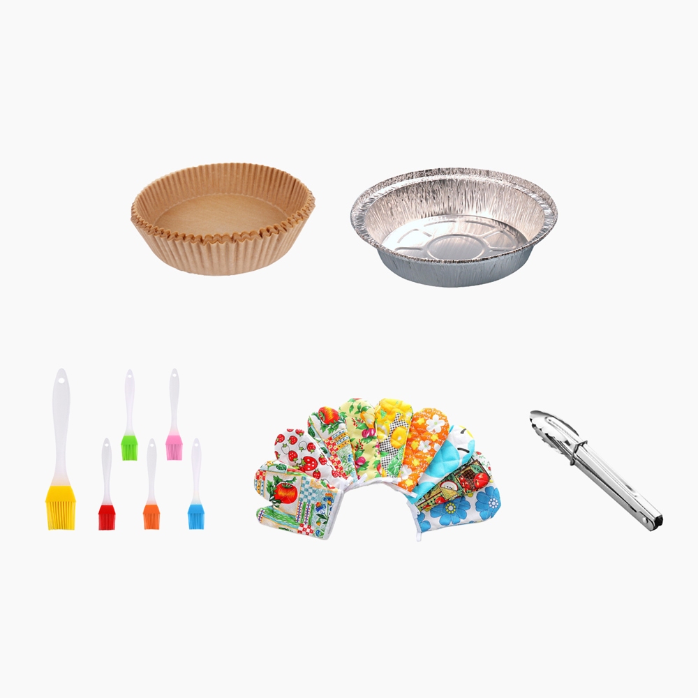 Kit especial fritadeira formas de alumínio/papel manteiga/luva térmica/pinça para alimentos/pincel