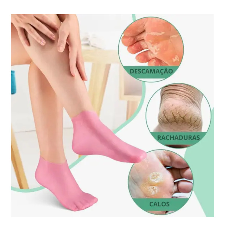 Meias De Silicone Para Hidratação Dos Pés Rachados Com Gel Hidratante Spa Uso Diário No Banho Ou No