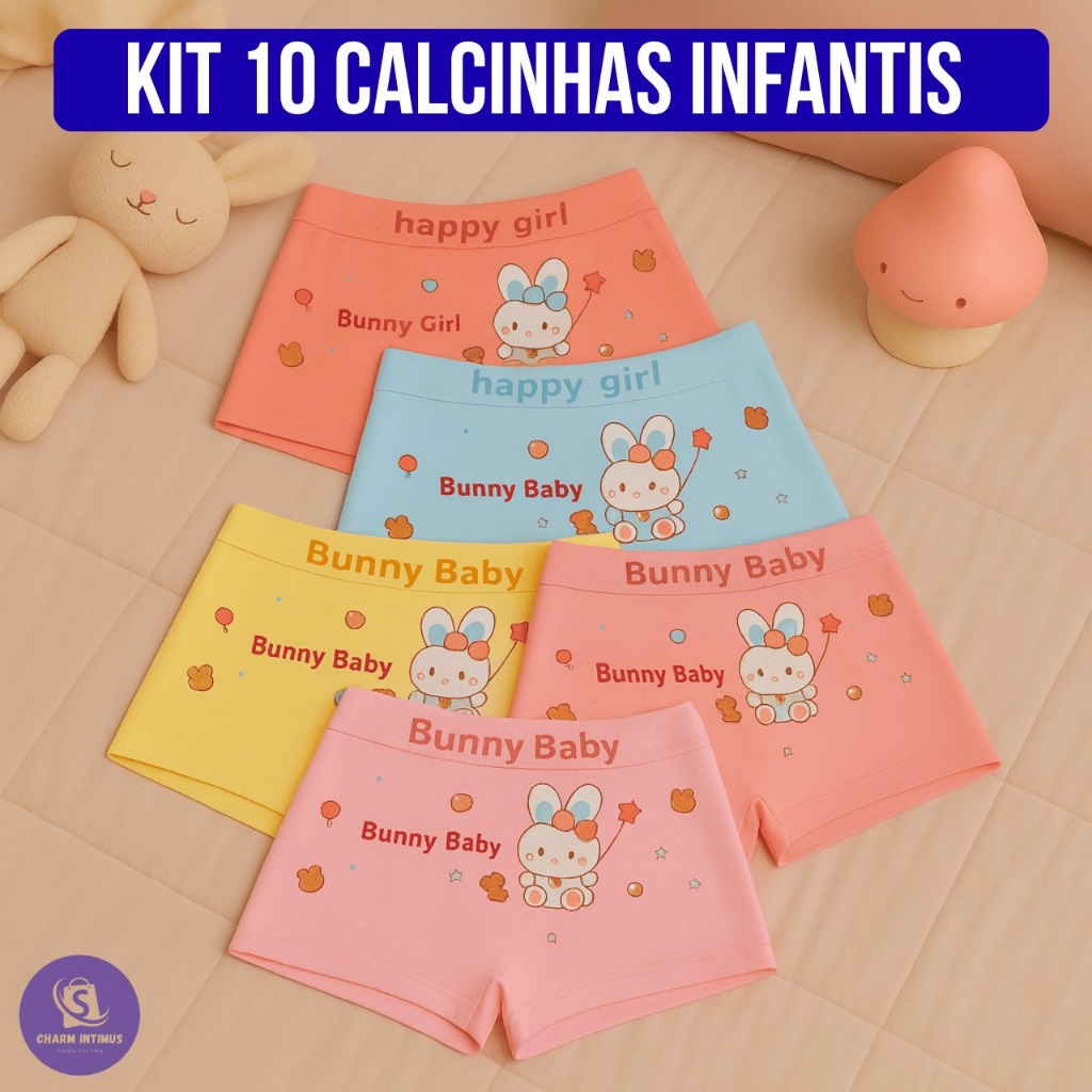 Kit Calcinhas Boxer Infantil Conforto Diário Cores Sortidas Tecido Macio e Respirável