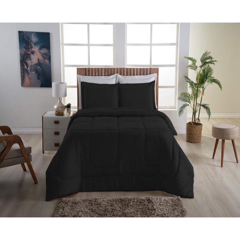 Kit Edredom Queen 3 Peças Micropercal 400 Fios Toque Acetinado Roupa de Cama Casal