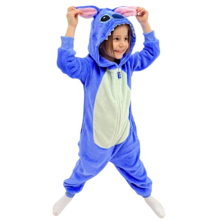 Pijama Macacão Stitch Azul Infantil Quentinho Pel