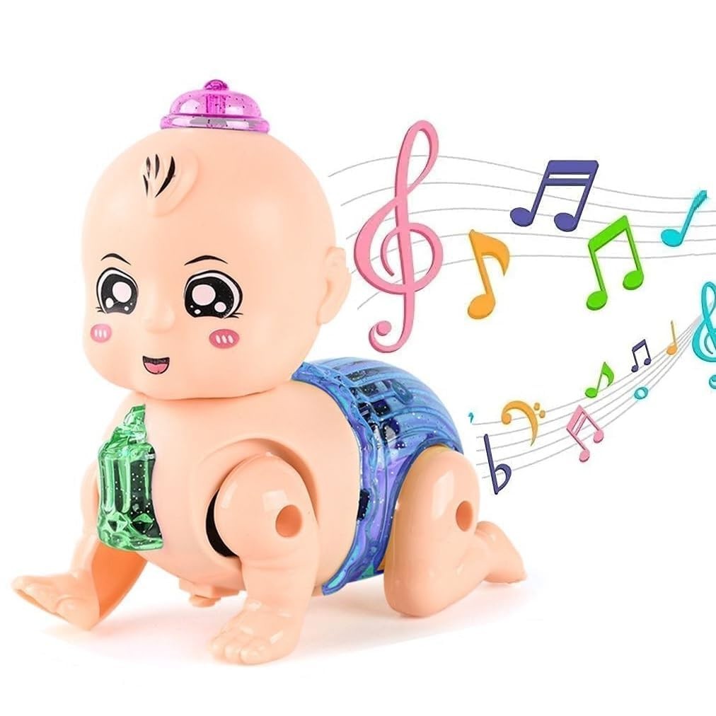 Boneca Engatinha Bebe Com Luz Som Brinquedo Musical Infantil