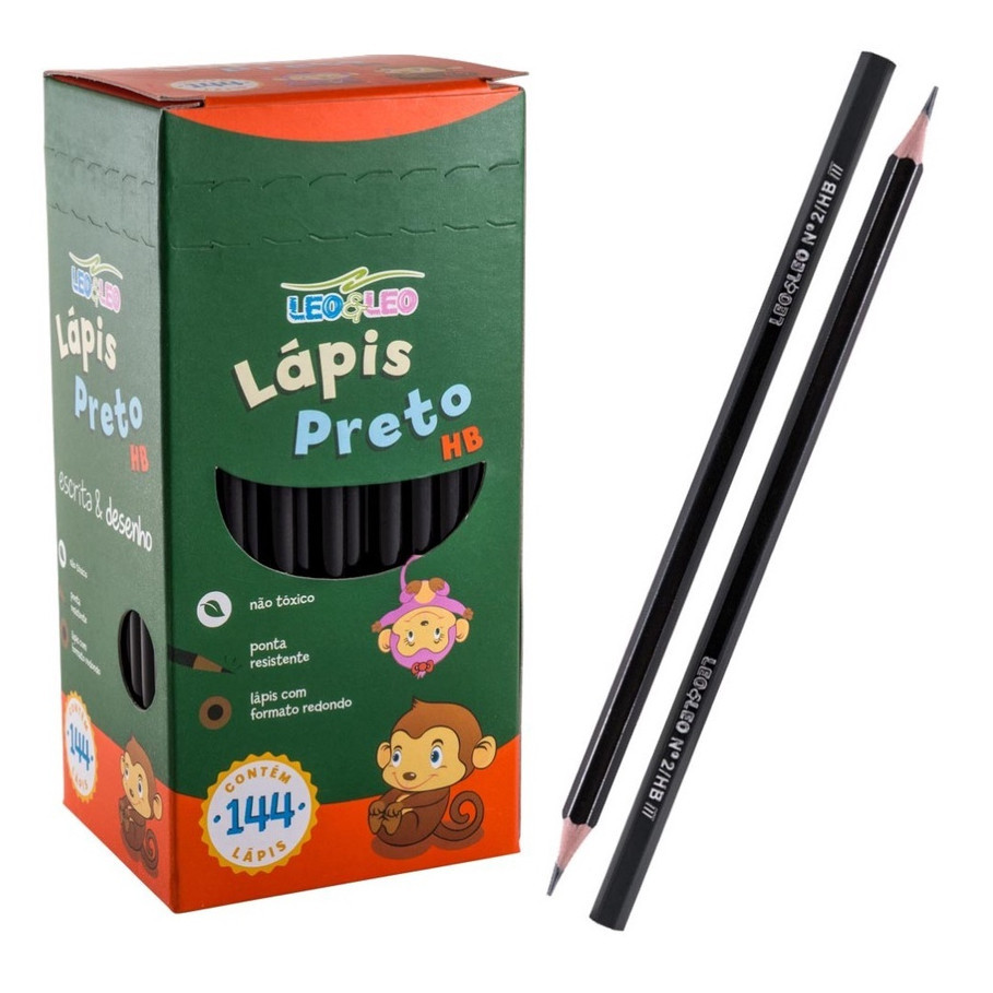 Kit 12 Lápis Preto HB N°2 de Escrever Sextavado Escolar Desenho Ponta Resistente LeoELeo