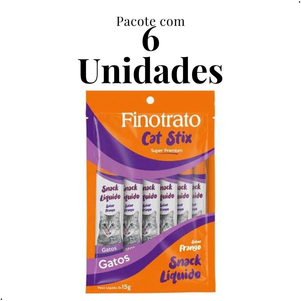 Kit 6 Sachês 15g Finotrato Cat Stix Sabor Frango Alimento Gatos Snack Líquido Felino Cat
