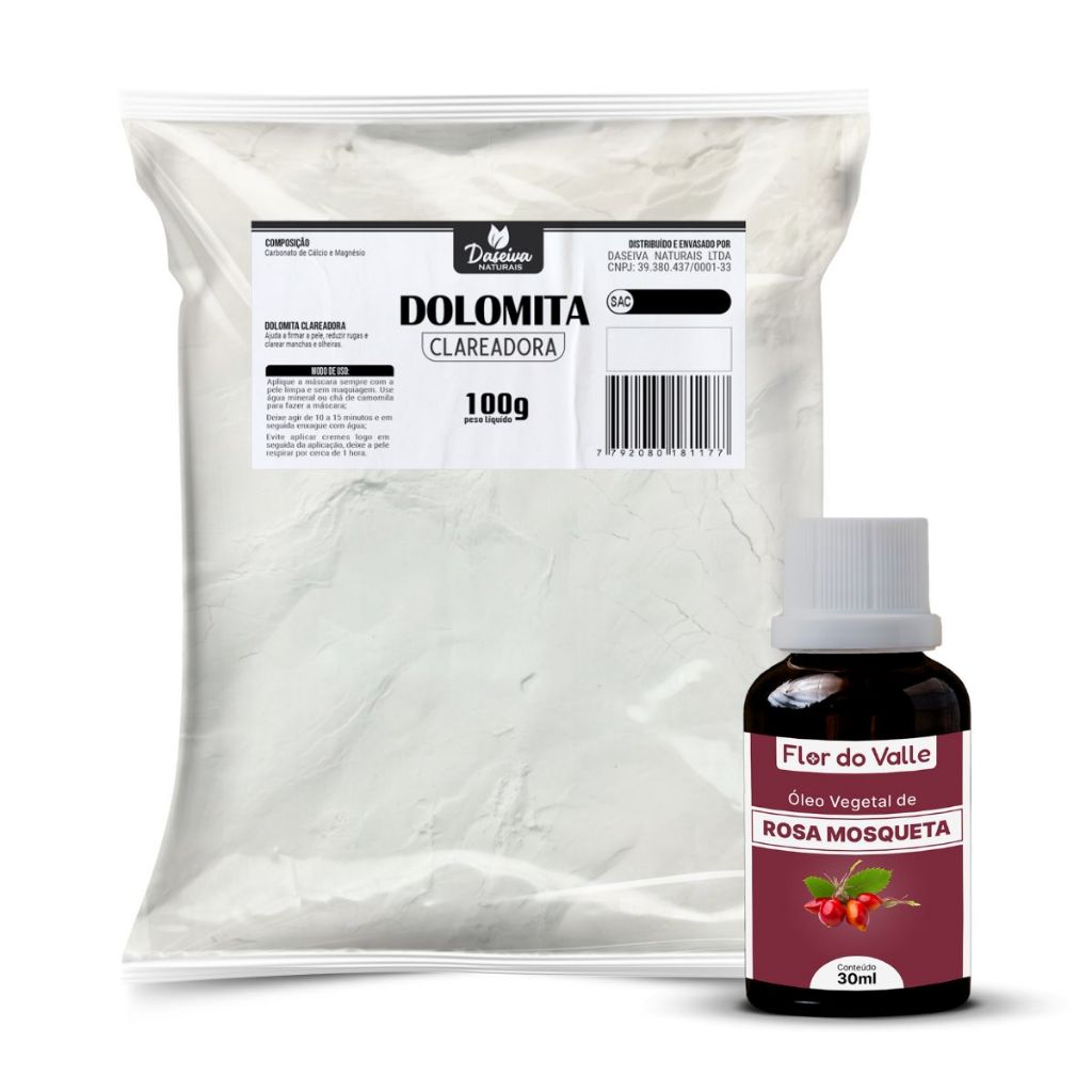 Dolomita Clareadora Daseiva Naturais 100g + Óleo de Rosa Mosqueta Rubiginosa (Clareador Natural)