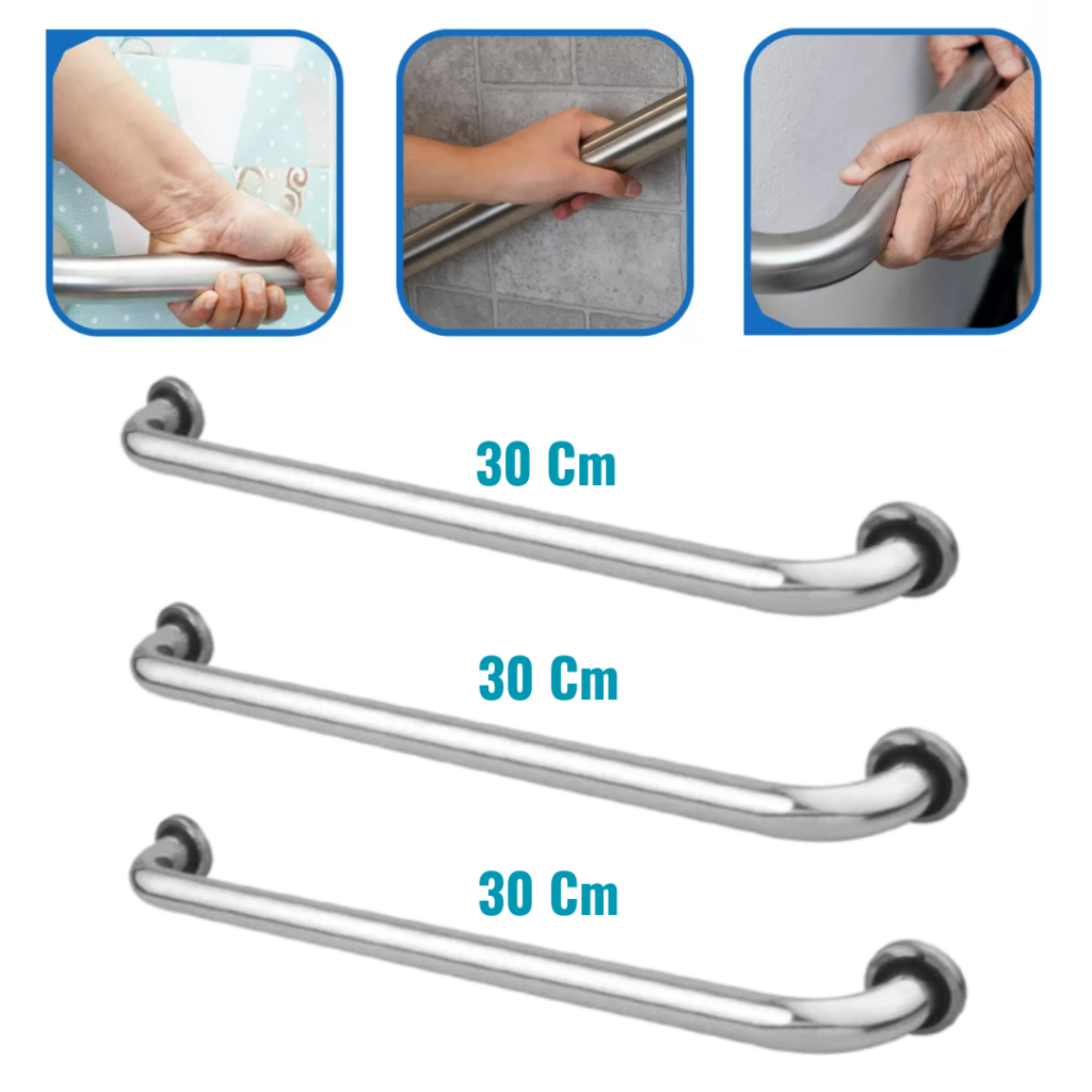 Kit 3 Barra De Apoio Alça 30cm Auxilio Idoso Deficiente Inox