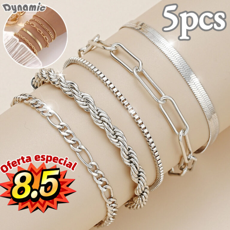 5pcs pulseiras em aço inoxidável hipoalergênico