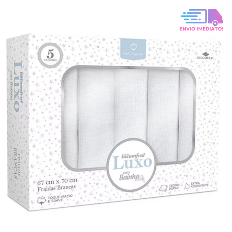 Kit 5 Fraldas Luxo de Pano com Bainha Feita Incomf