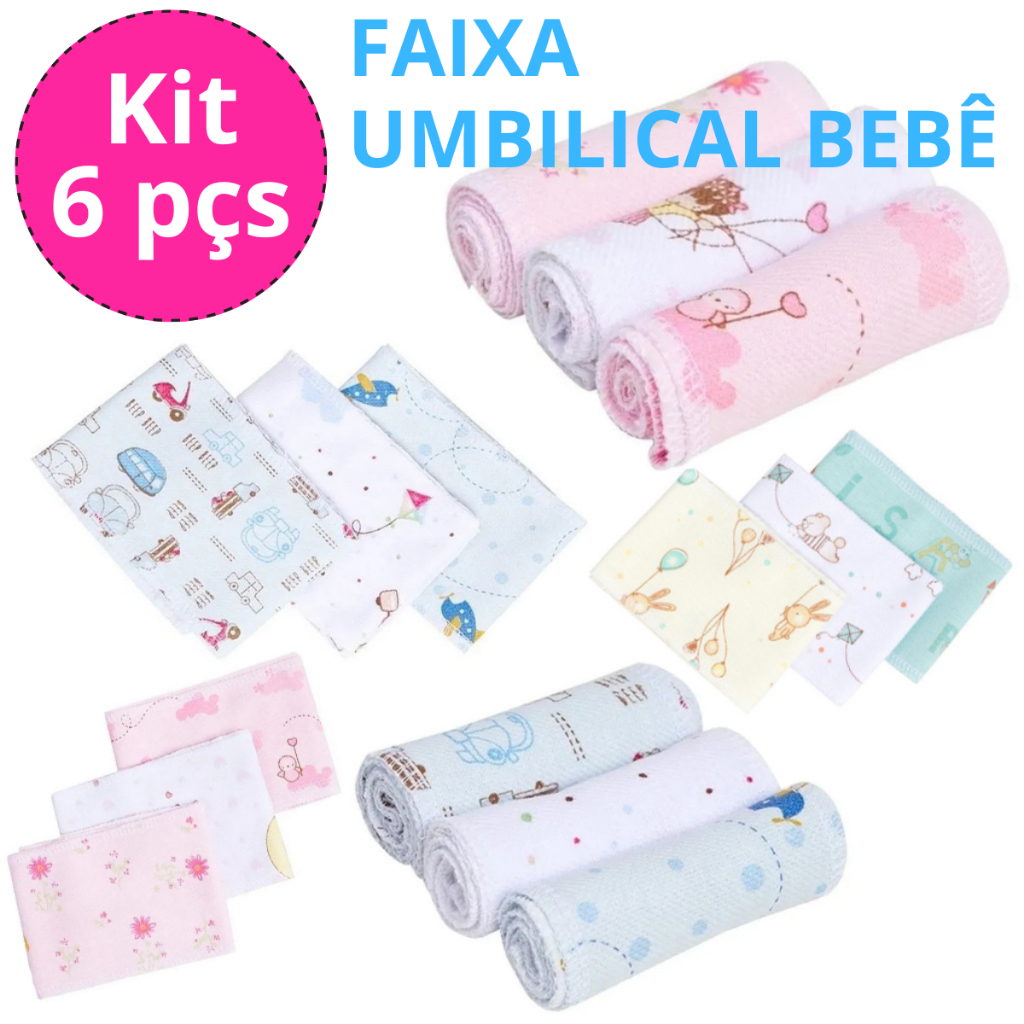 Faixa de Umbigo para Bebê com 6 peças Recém Nascido Faixa Umbilical Infantil 100% algodão