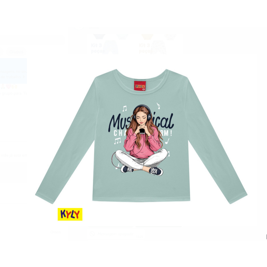 Blusa infantil menina manga longa cotton  Kyly  tamanho 6 ao 12  1000771