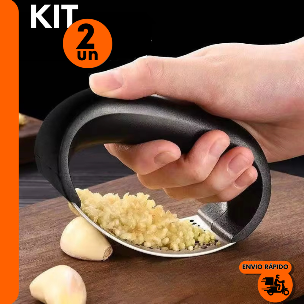 Triturador Amassador 11cm Alho Batata Legumes Aço Inox Manual Prático Multiuso Universal Cabo Preto