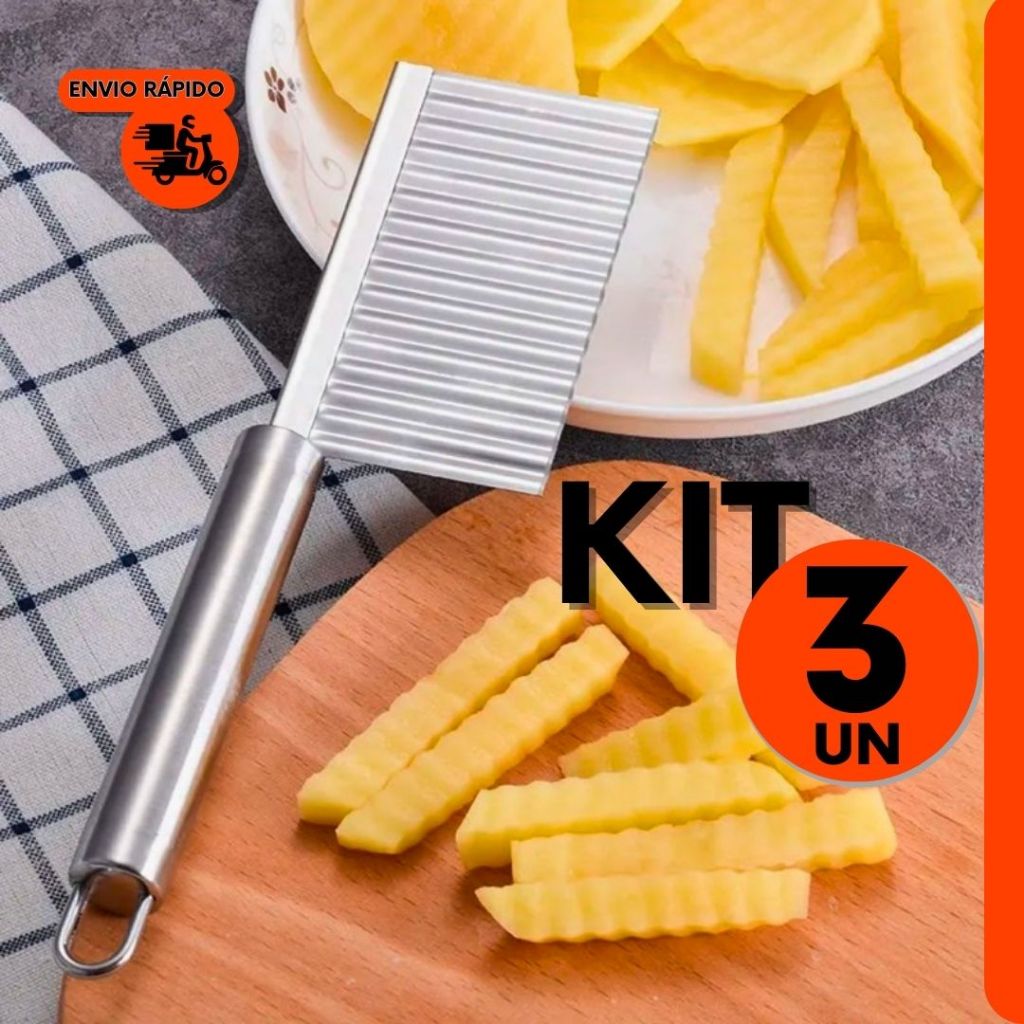 Kit Cortador de Legumes Ondulados Ondas P/ Batata Cenoura Pepino P/ Chef de Restaurante Bar e Casa