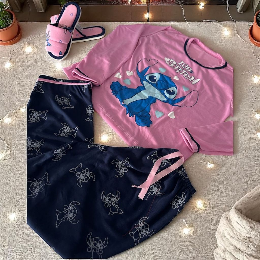 Kit 1 Pijama longo Infantil  + 1 Pantufa Infantil Blogueirinha Estampa Personagens frio inverno Stit