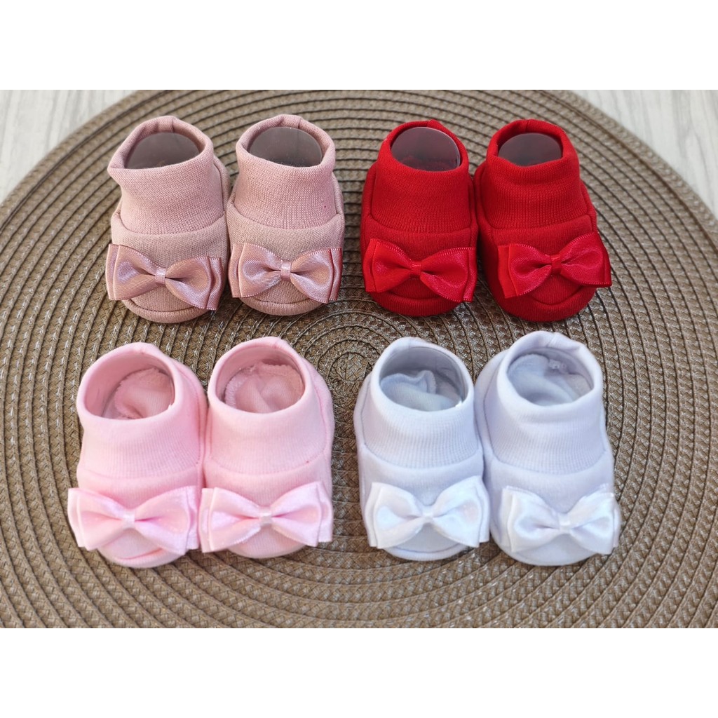 MEIA SAPATINHO DE BEBE KIT COM 4 PARES ALGODAO MENINA