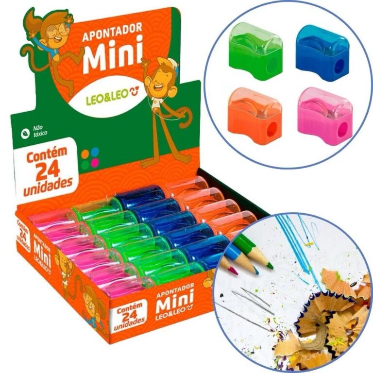 Apontador Escolar Com Deposito Mini Kit 24 Apontad