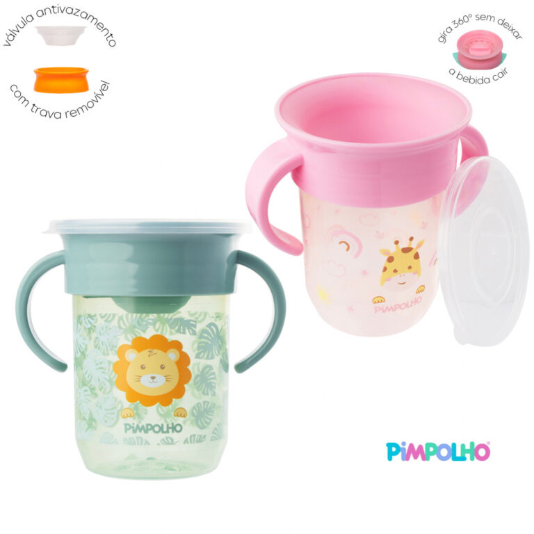 Copo Antivazamento Gira 360 Graus Com Alça 240 ml