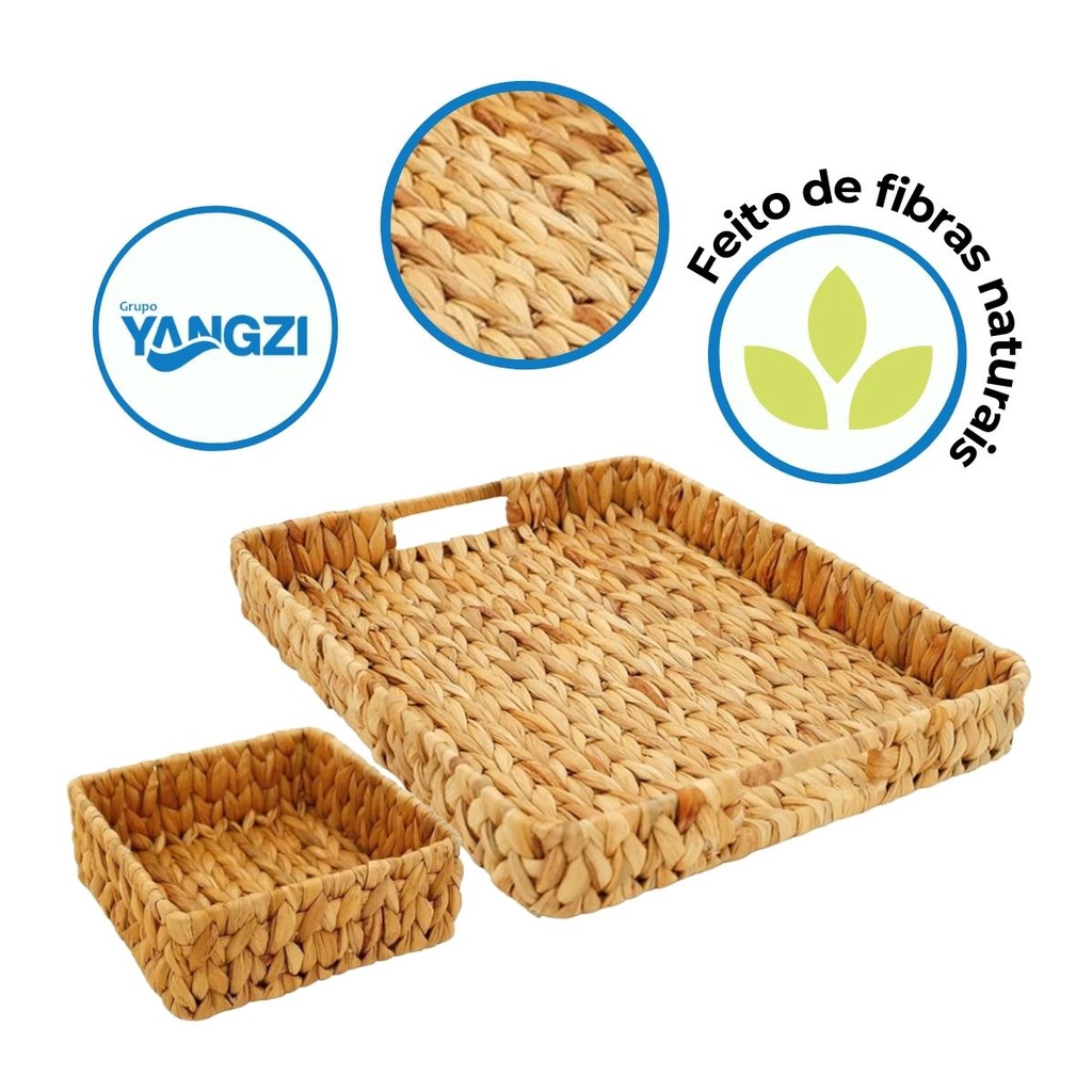 Kit Bandeja Fibra Natural Média + Porta Guardanapo – Yangzi