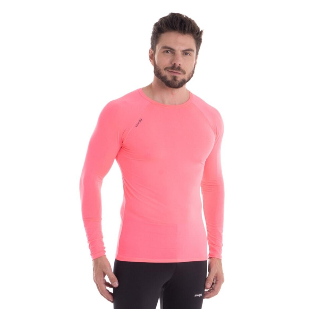 Camiseta Térmica Segunda Pele manga longa Proteção Solar UV50+ Esportiva Academia Unissex Snugg Rosa