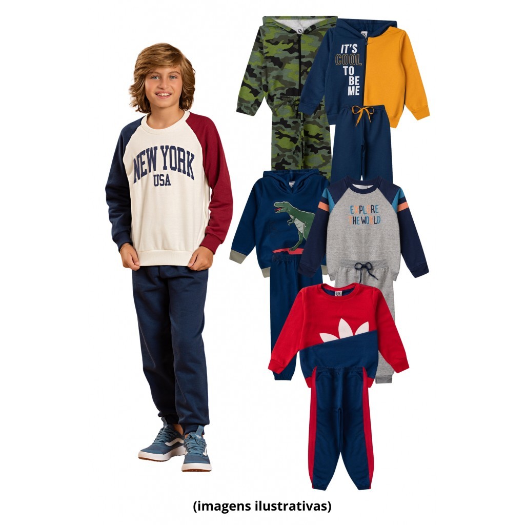 Kit Sortido 10 Peças de Roupas Infantis Masculino Inverno – 5 Casacos + 5 Calças