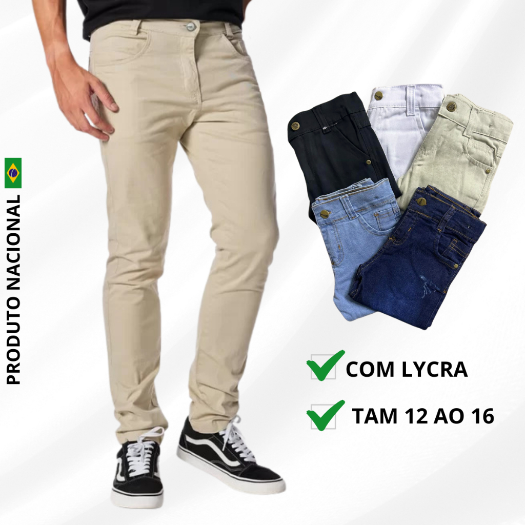 Calça Jeans Infantil Juvenil Masculina Tradicional Modinha Com Lycra Sarja Várias Cores