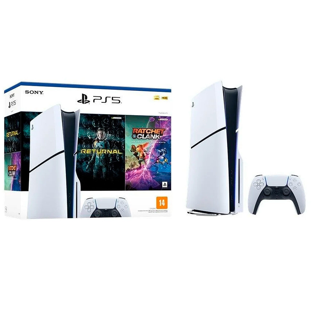 Console PlayStation 5 Slim Edition Branco + Returnal e Ratchet e Clank + Controle Sem Fio Dualsense