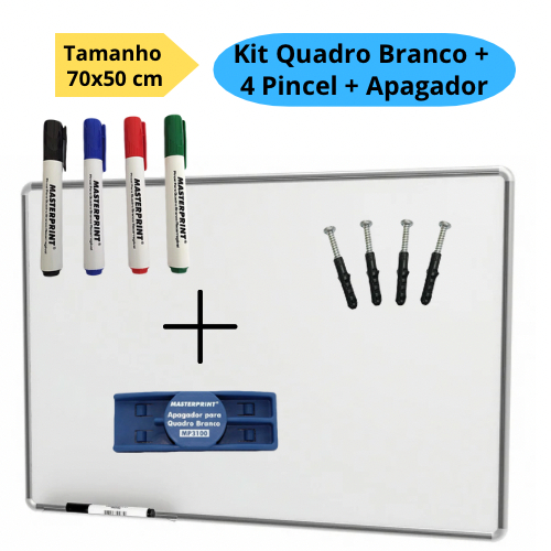 Lousa Branca Quadro Branco 70x50cm + 4 Marcadores 