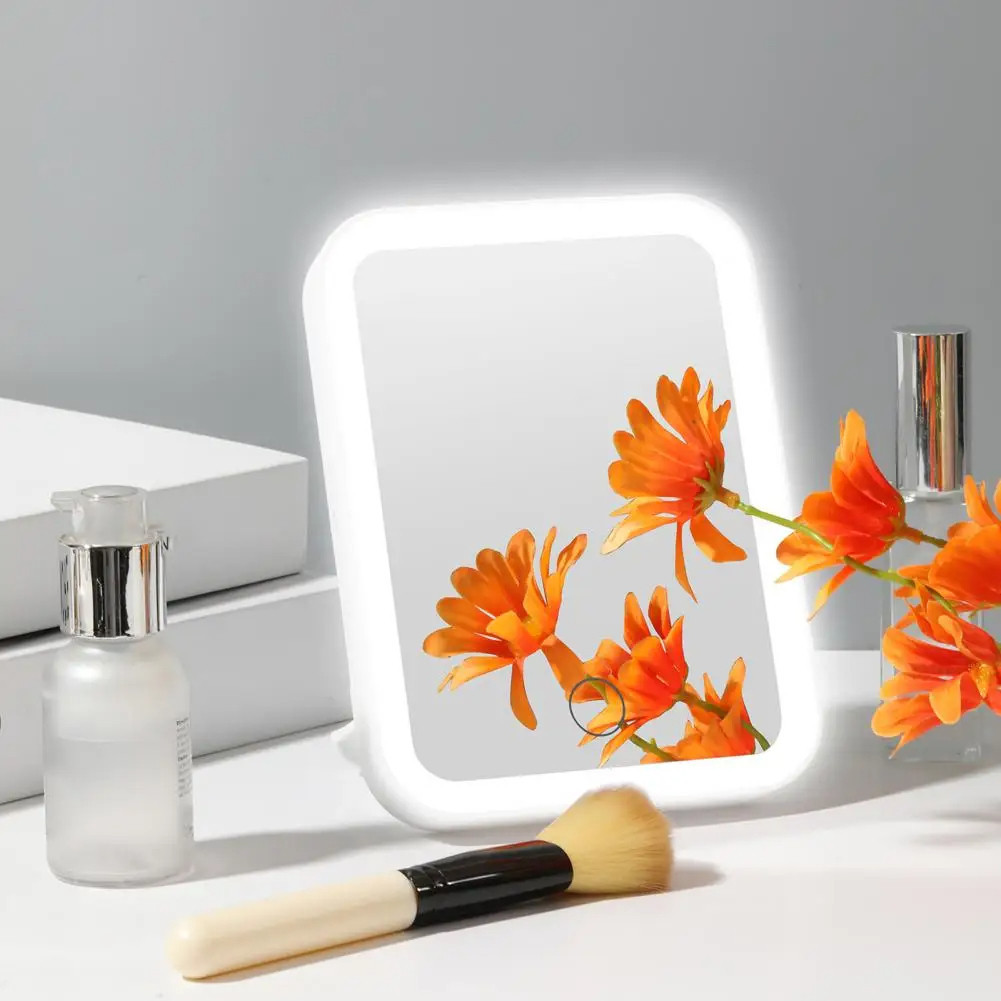 Espelho Luz LED de Mesa Retangular Portátil Brilhoso Carregamento USB Tela Touch Screen