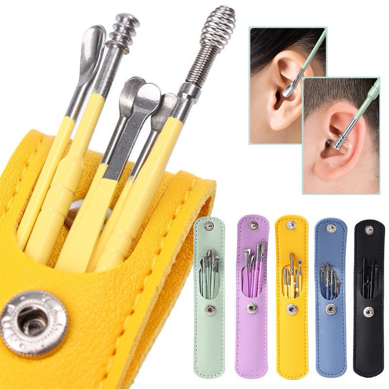 Kit 6 Peças Colher De Aço Inoxidável Portátil Para Remoção De Cera De Ouvido/Equipamento De Viagem L