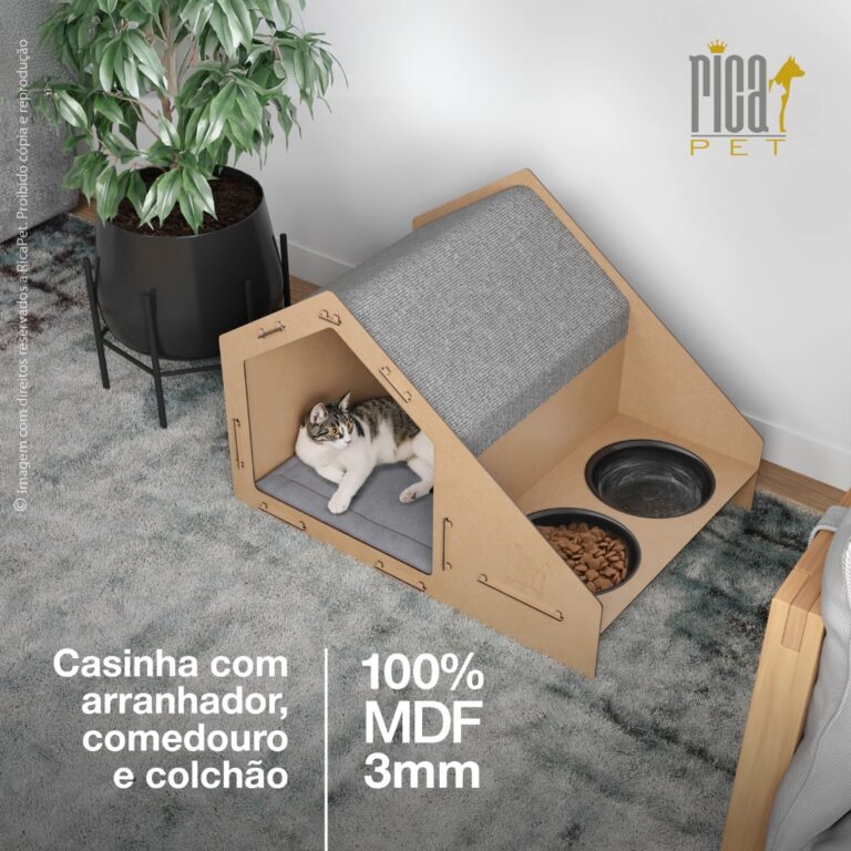 Casinha Gato Arranhador Comedouro Casa Caminha Com