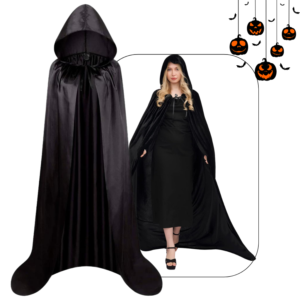 Capa de Vampiro Adulto Bruxa com Capuz Unissex 180cm Festa Halloween Fantasia Drácula Pânico Cosplay