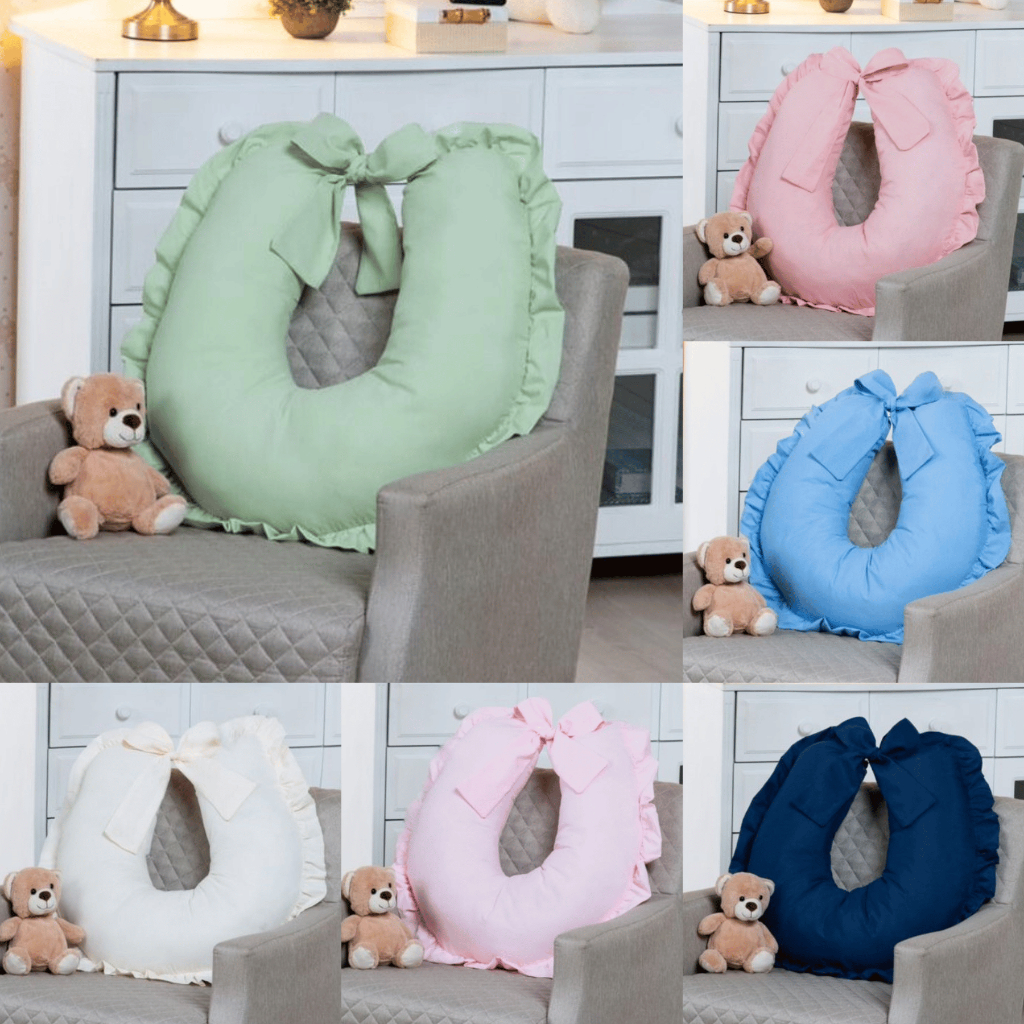 Almofada de amamentação grande macia babado percal 200 fios 100% algodão cor lisa com laço