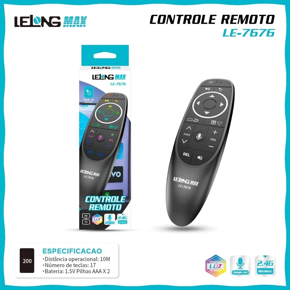 Controle Remoto Air Mouse 2.4G Giroscopio c/ Comando de Voz LE-7676