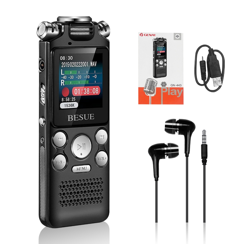 Gravador de Voz Digital 16G Ativado por Comando para Palestras, Reuniões e Entrevistas com Carga USB