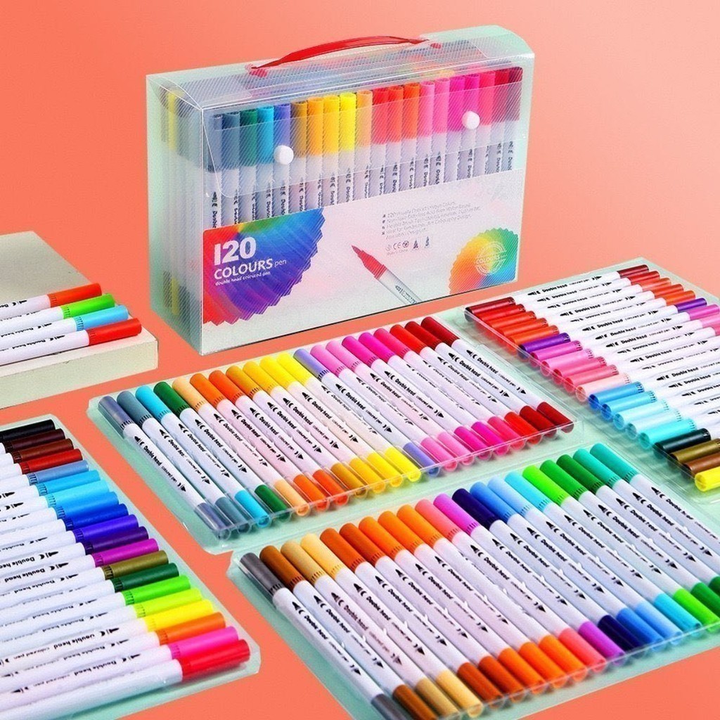 Kit 24/36/48/60/100 Cores Caneta 2 em 1 Brush Lettering e Ponta Fina Dual Pen Canetinha Colorir Dese
