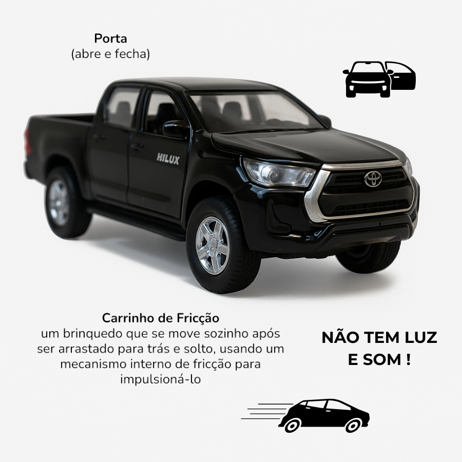 Carrinho Escala 1:32 Miniatura Carrinho de Coleção de Ferro Caminhonete Toyota Hilux 4×4 Carro