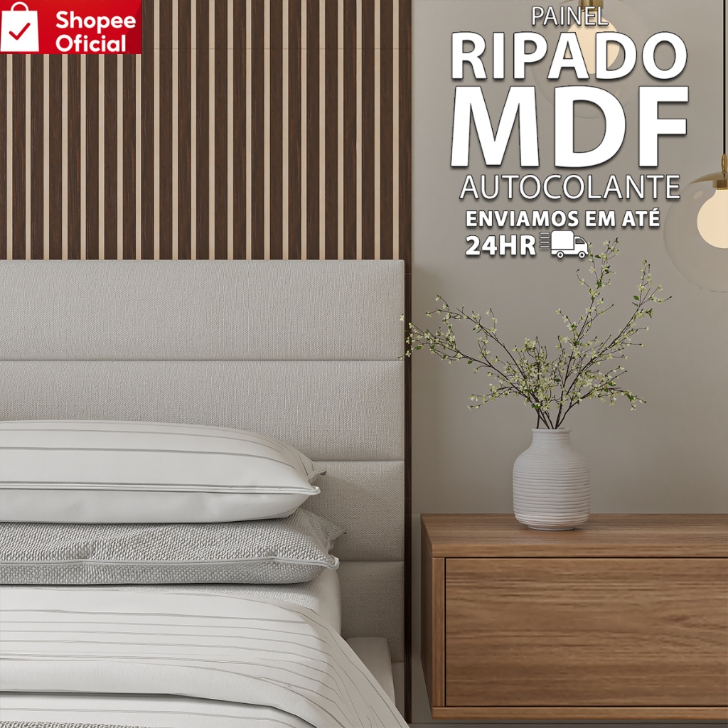 Kit 25 até 100 Placas Painel Ripado de Madeira para TV 45cmx10cm Ripado Autocolante Decoração Quarto