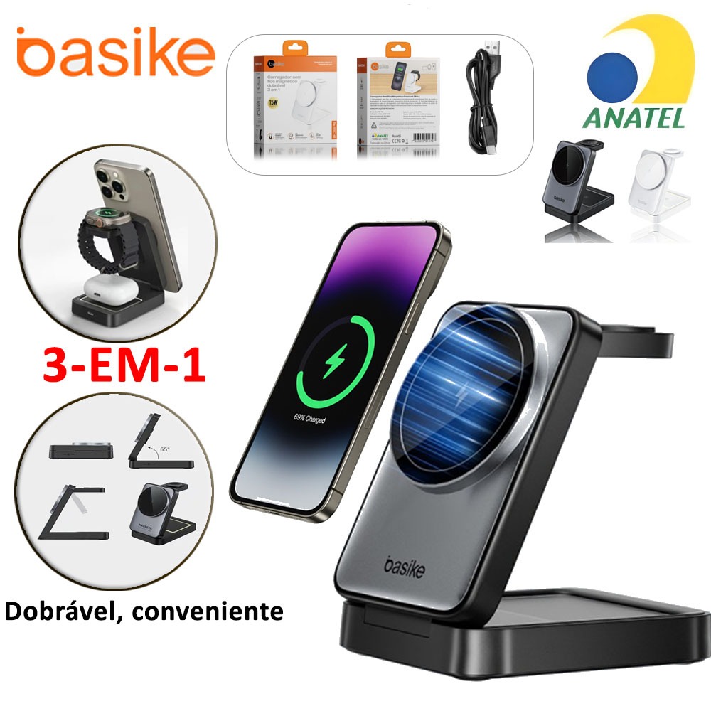 BASIKE Suporte De Carregadores 3 Em 1 Sem Fio Para iPhone Mini Magnético Carregamento Estação