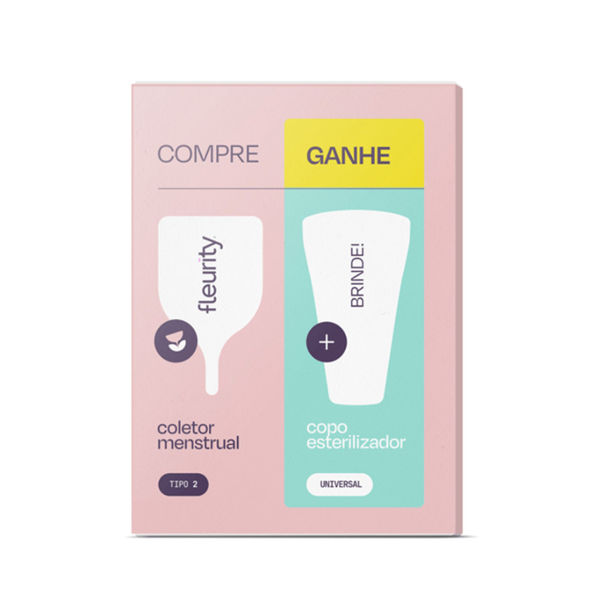KIT FLEURITY – COLETOR MENSTRUAL TIPO 2 (- 30 ANOS) + COPO ESTERILIZADOR