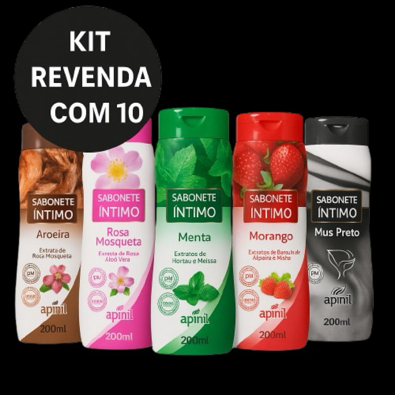 Kit com 10 Sabonetes Intimos Feminino – ESCOLHA O AROMA –  ou Variados Apinil 200ml Higiene Feminina