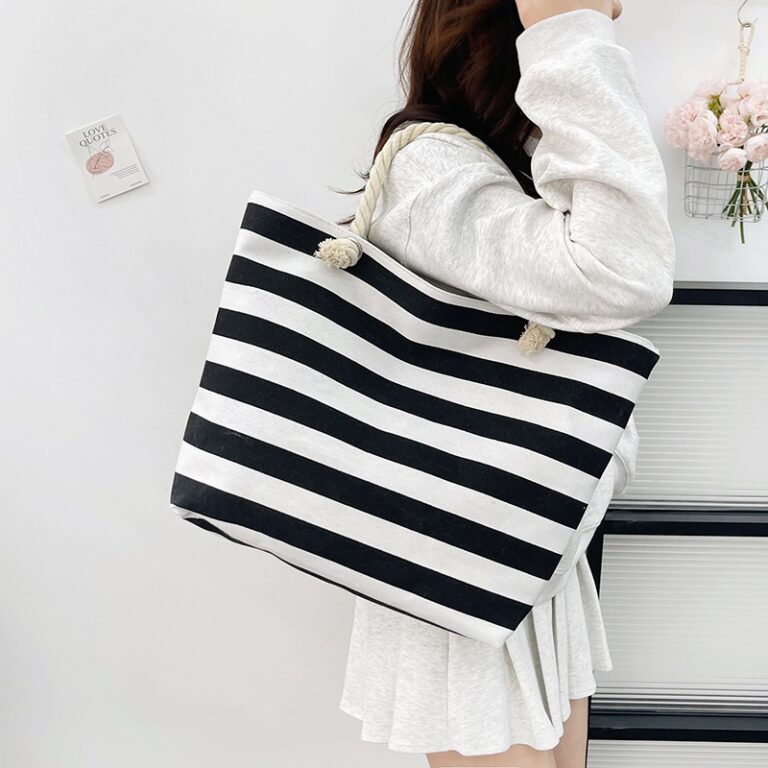 Bolsa de lona listrada ecobag espaçosa e resisten