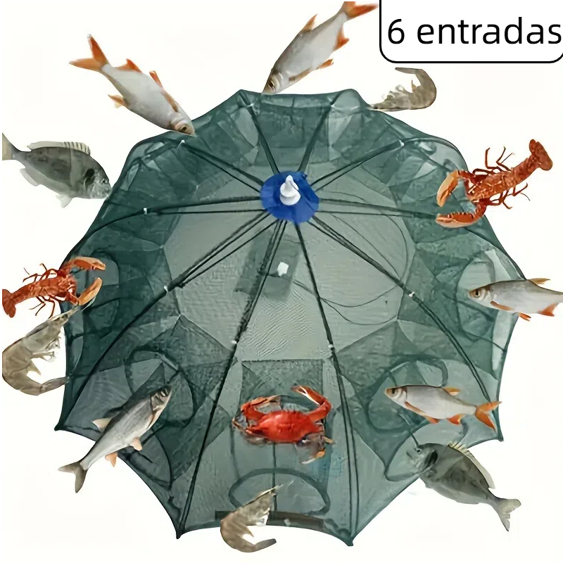 2pçs Rede de pesca dobrável com 6 furos para capturar iscas gaiola de peixe e camarão
