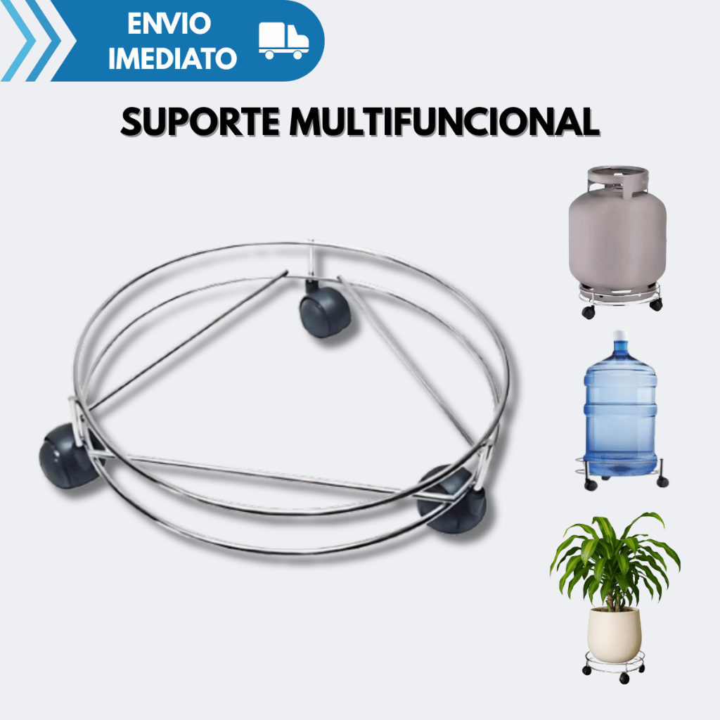 Suporte para Botijão de Gás Galão de Água Vaso de plantas Com Rodinha Cromado Aço Inox