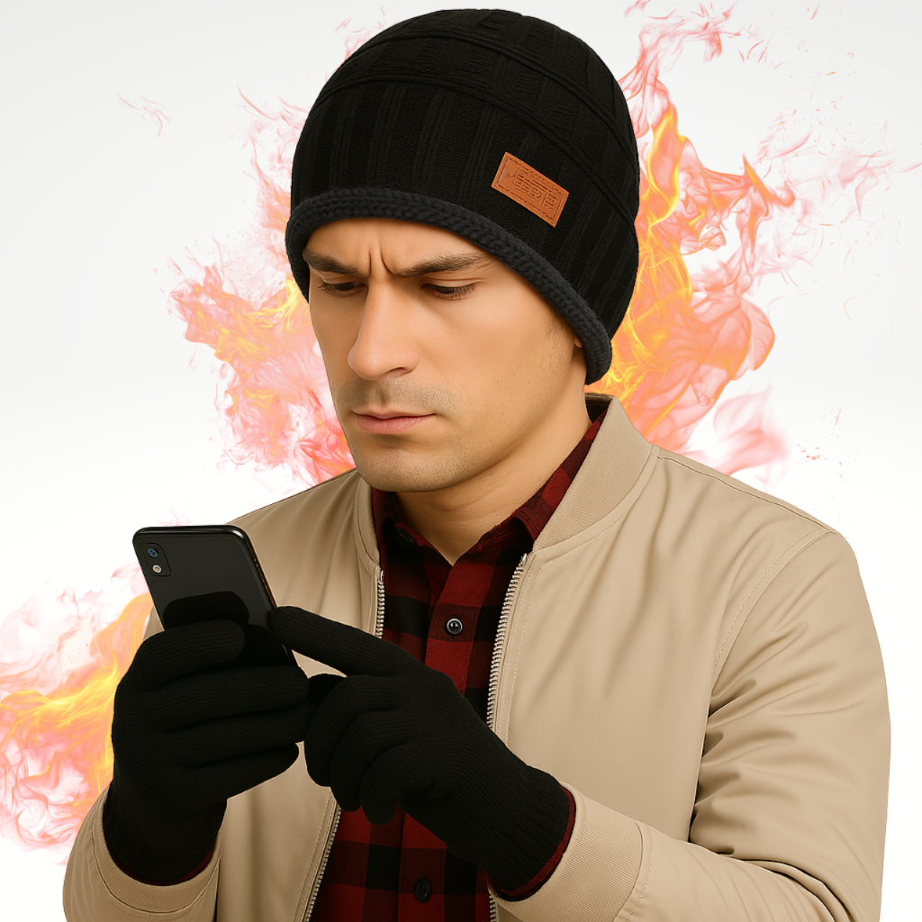 Kit Touca Gorro Lã Forrada + Luva Touch Mexer Celular Tablet